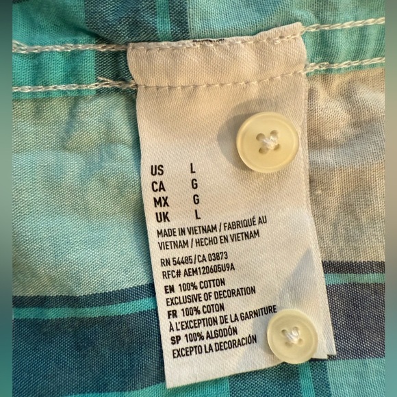 American Eagle Outfitters Teal and White Plaid Classic fit Shirt/size L - Picture 10 of 10